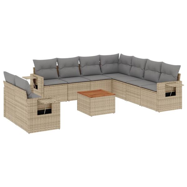 vidaXL Set Divano da Giardino 10 pz con Cuscini Beige Misto Polyrattan