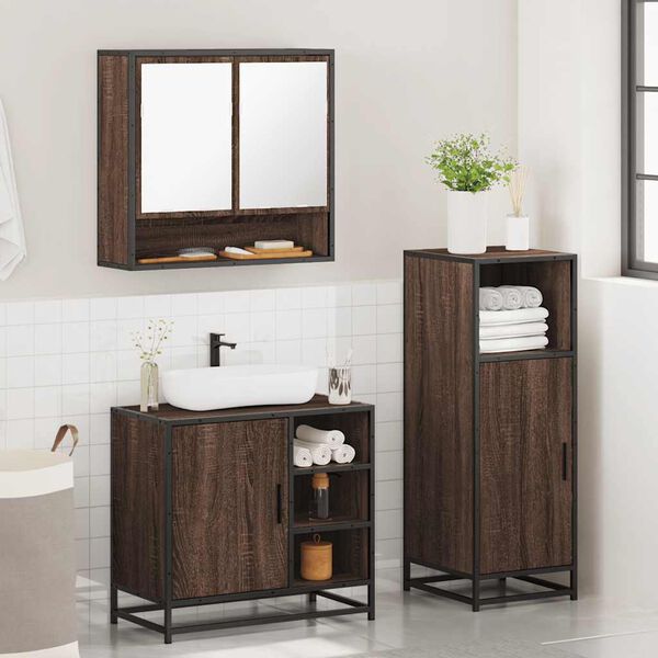 vidaXL Set Mobili da Bagno 3 pz Rovere Marrone in Legno Multistrato