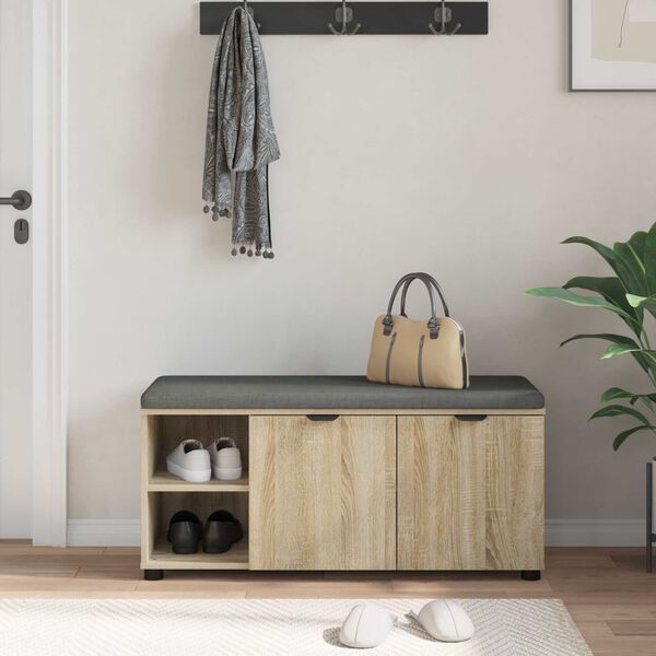 vidaXL Panca per ingresso con cuscino Rovere Sonoma 100 x 38 x 46 cm
