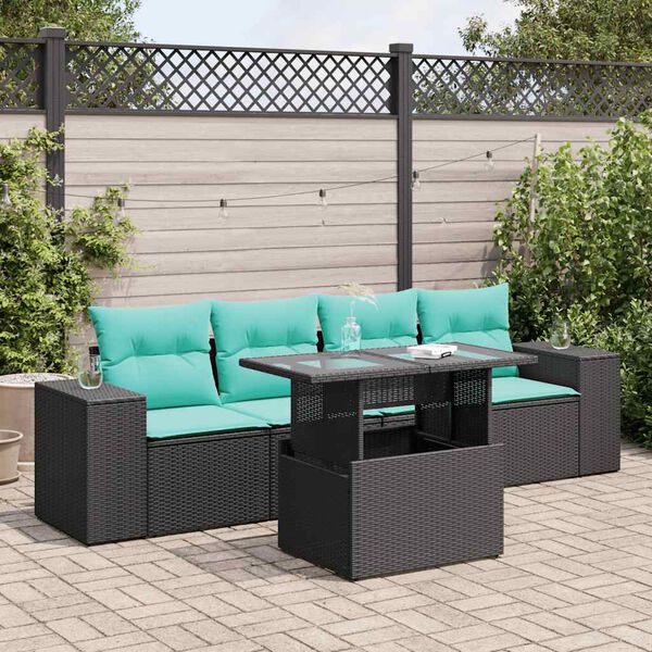 vidaXL Set Divani da Giardino 5 pz con Cuscini Nero Polyrattan Acacia