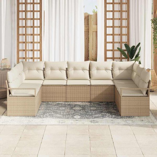 vidaXL Set Divano da Giardino 9 pcs Beige e Bianco polyrattan