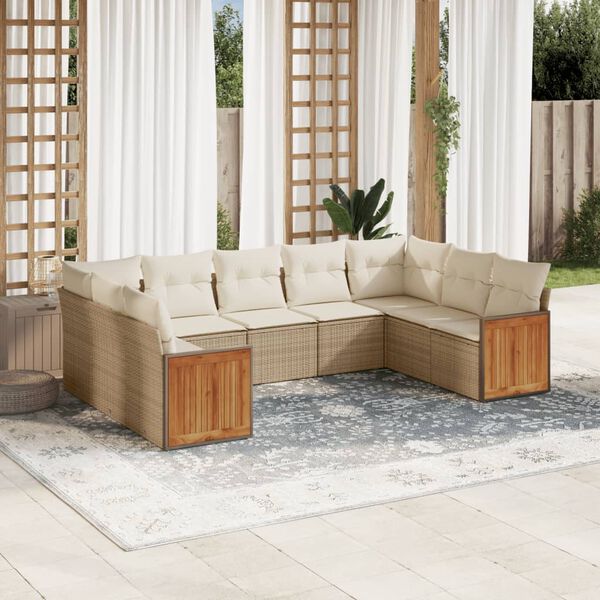 vidaXL Set Divano da Giardino 9 pz con Cuscini Grigio in Polyrattan