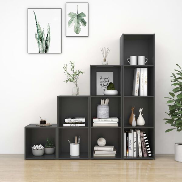 vidaXL Set Mobile TV 4 pz Grigio in Legno Multistrato