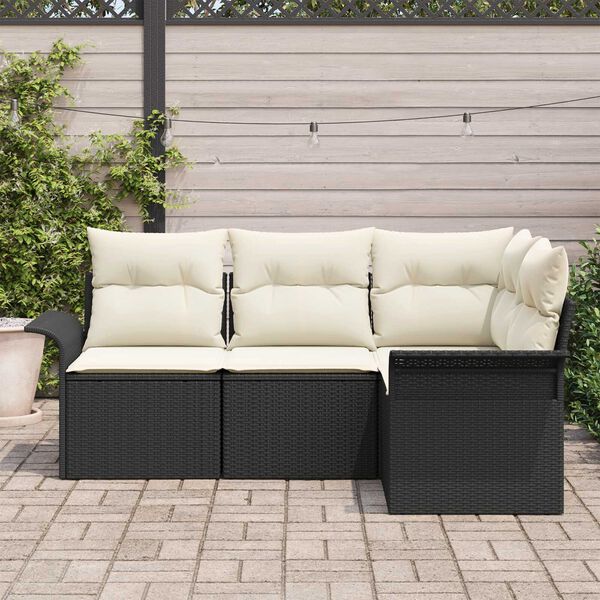 vidaXL Set Divano da Giardino con archiviazione 4 pcs Nero polyrattan