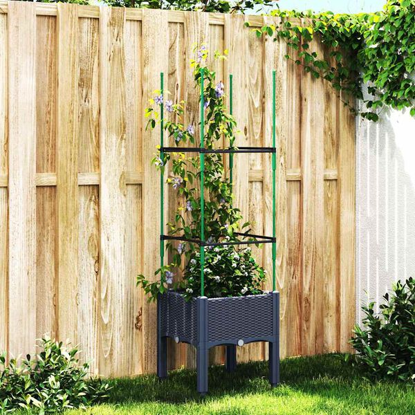 vidaXL Fioriera da Giardino e Graticcio Grigio Blu 40x40x142,5 cm PP