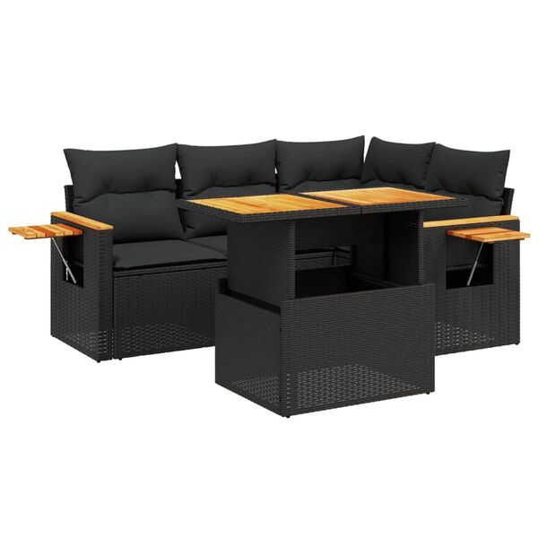 vidaXL Set Divani da Giardino 5 pz con Cuscini in Polyrattan Nero