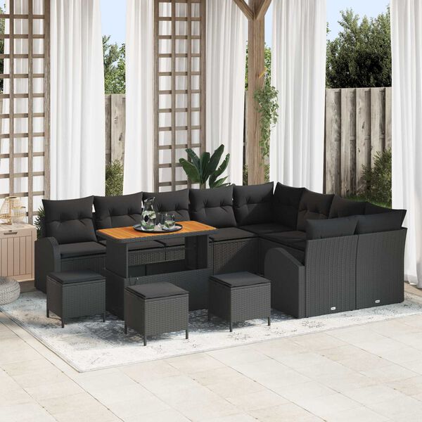 vidaXL Set Divano da Giardino con cuscino 13 pcs Nero polyrattan