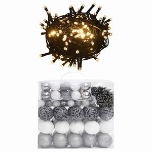 vidaXL Set Natale con 120 Palline Punta e 300 Luci LED Bianco e Grigio