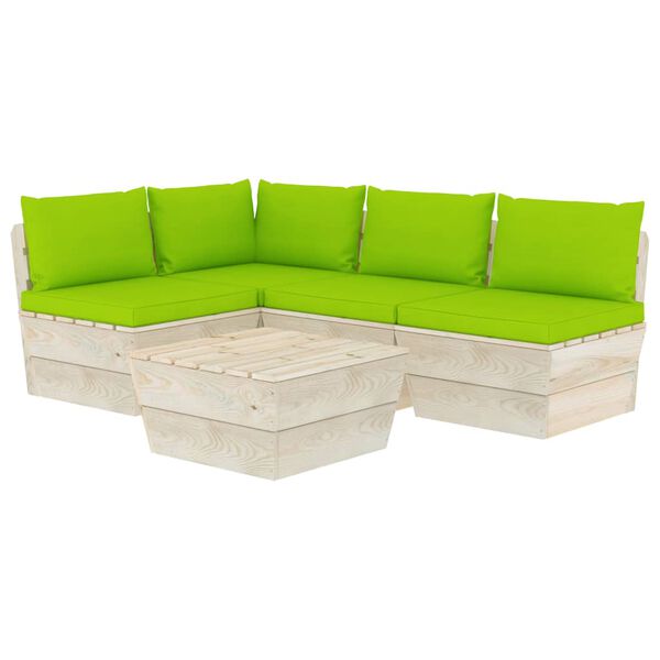 vidaXL Set Divani da Giardino su Pallet 5 pz con Cuscini Legno Abete