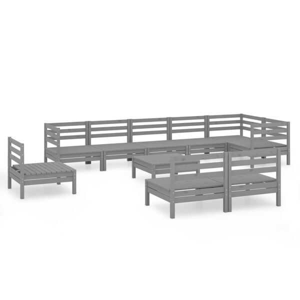 vidaXL Set Salotto da Giardino 10 pz in Legno Massello di Pino Grigio