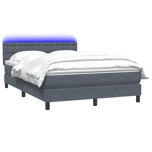 vidaXL Letto a Molle con Materasso e LED Grigio Scuro 140x210 cm Velluto