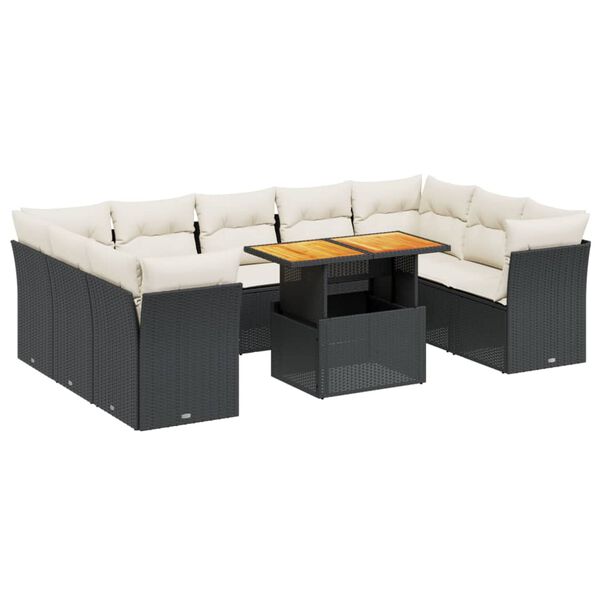 vidaXL Set Divani da Giardino 10pz con Cuscini in Polyrattan Nero
