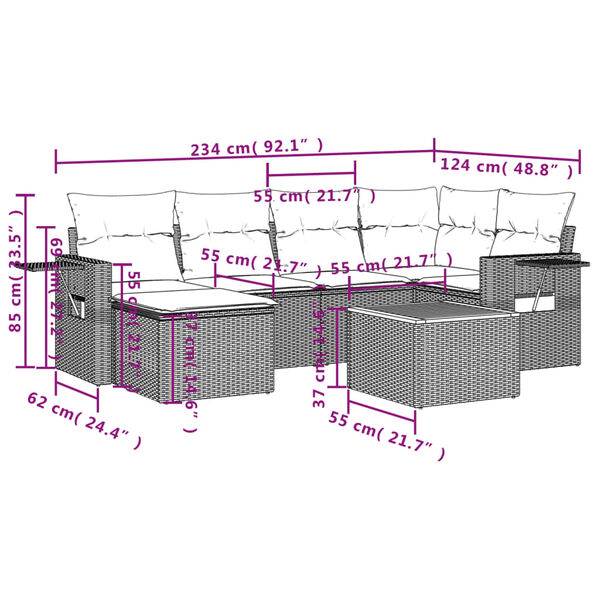 vidaXL Set Divani da Giardino con Cuscini 7pz Nero Polyrattan