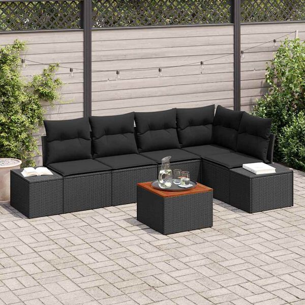 vidaXL Set Divano da Giardino con cuscino 6 pcs Nero polyrattan