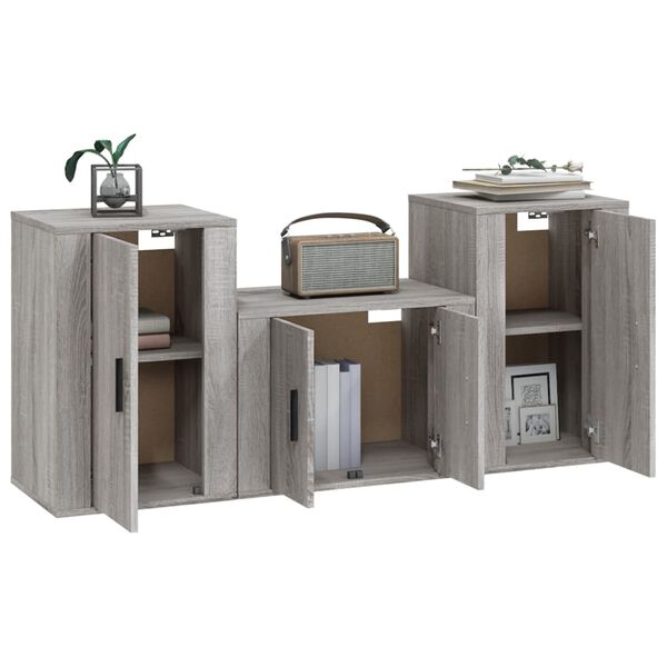 vidaXL Set Mobili Porta TV 3 pz Grigio Sonoma in Legno Multistrato