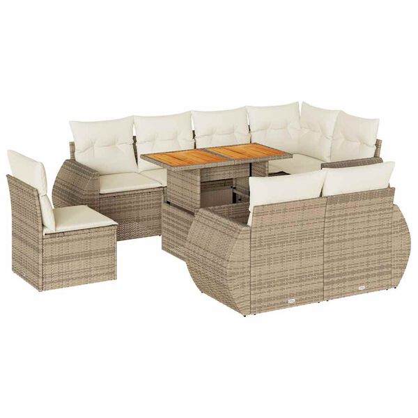 vidaXL Set Divano da Giardino 9 pz con Cuscini Beige in Polyrattan