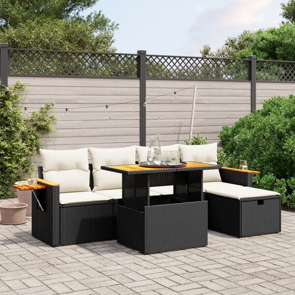 vidaXL Set Divano da Giardino 6 pz con Cuscini Nero in Polyrattan