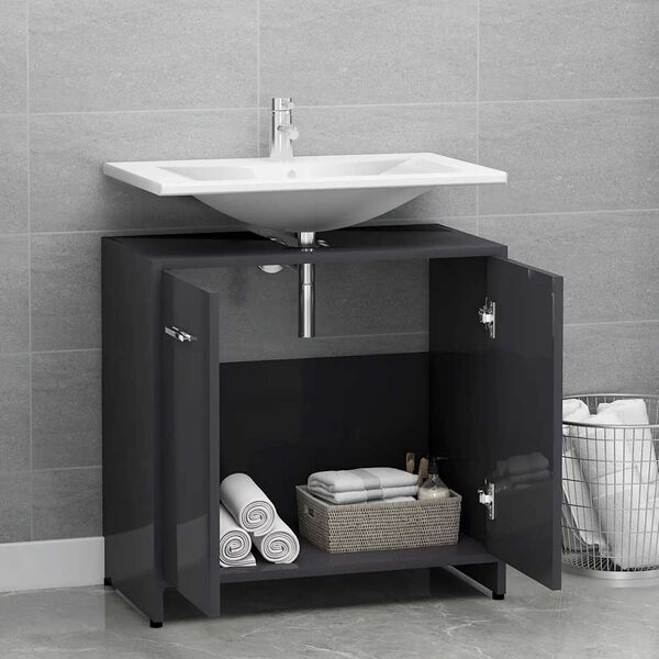 vidaXL Mobile da Bagno Grigio Lucido 60x33x61 cm in Legno Multistrato