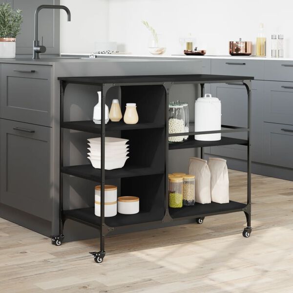 vidaXL Carrello da Cucina Nero 100x45x89,5 cm in Legno Multistrato