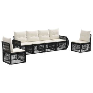 vidaXL Set Divano da Giardino 6 pz Nero e Bianco Crema polyrattan