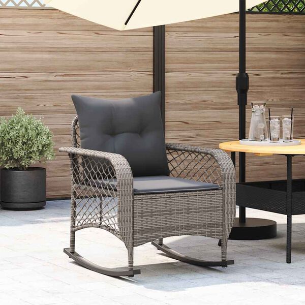 vidaXL Sedia a Dondolo da Giardino con Cuscini in Polyrattan Grigio
