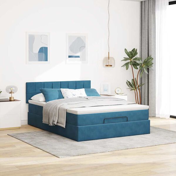 vidaXL Struttura Letto Pouf con Materasso Blu 140x200cm in Velluto
