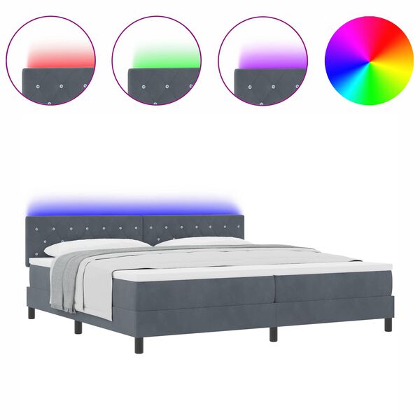 vidaXL Letto a Sorgente LED Grigio scuro 200 x 200 cm Velluto