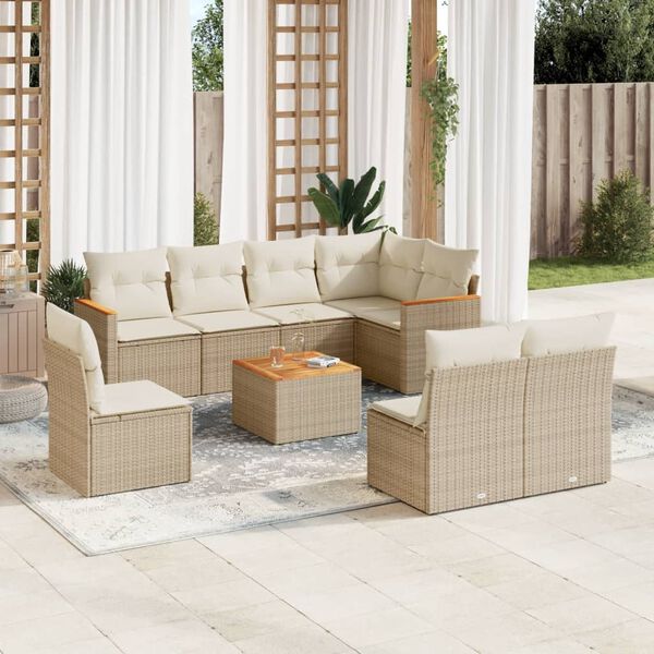 vidaXL Set Divano da Giardino 9 pz con Cuscini Beige in Polyrattan