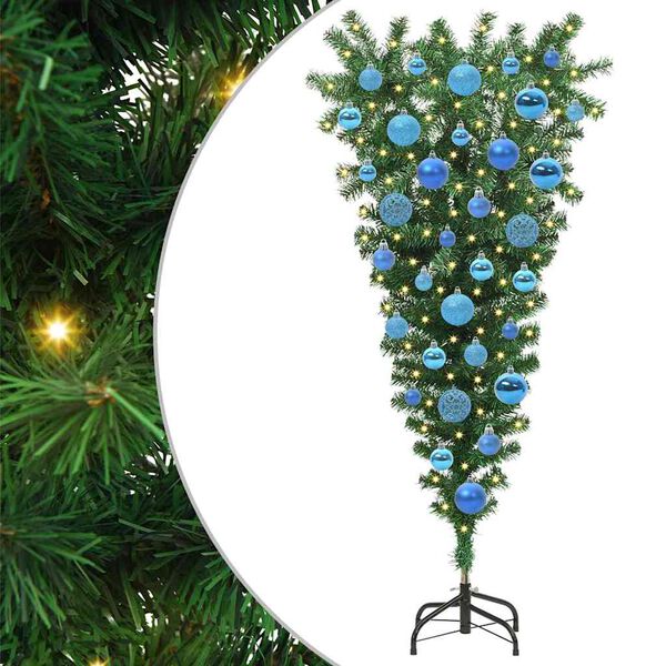 vidaXL Albero di Natale artificiale preilluminato capovolto con set di palline