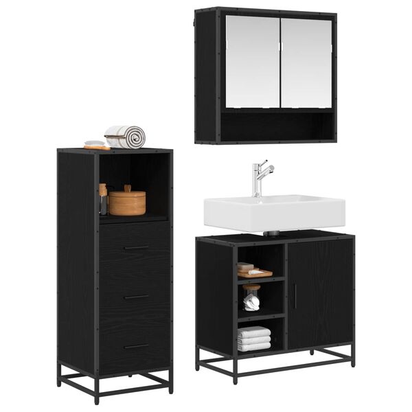 vidaXL Set di mobili per il bagno 3 pcs Rovere Nero Legno multistrato
