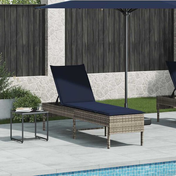 vidaXL Lettino Prendisole con Cuscino Grigio 55x200x44cm in Polyrattan