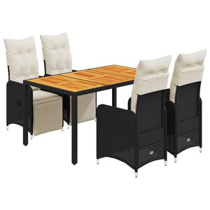 vidaXL Set Bistr&ograve; da Giardino 5 pz con Cuscini in Polyrattan Nero