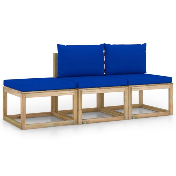 vidaXL Set Divani da Giardino 3 pz con Cuscini Blu