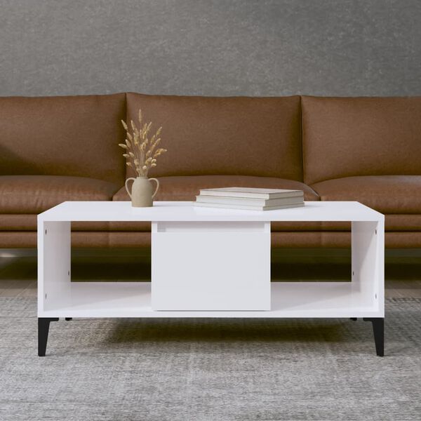 vidaXL Tavolino Salotto Bianco Lucido 90x50x36,5 cm Legno Multistrato