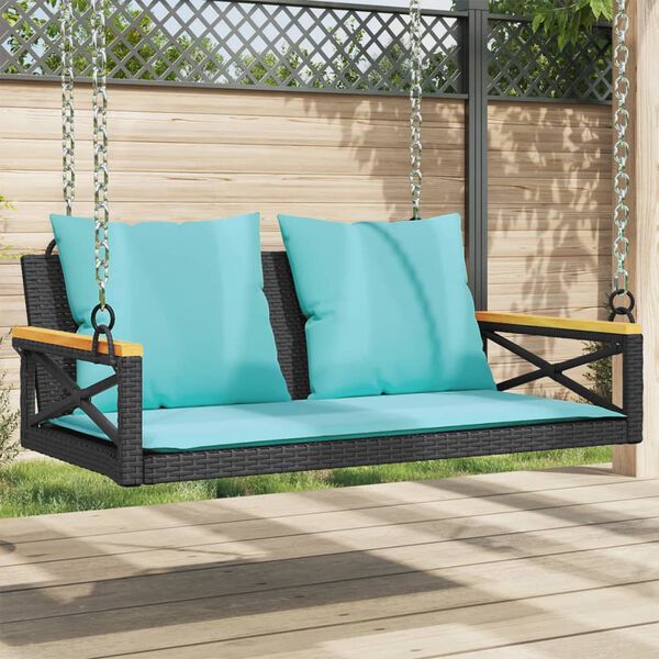 vidaXL Panchina a Dondolo con Cuscini Nera 109x62x40 cm in Polyrattan