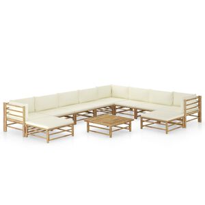 vidaXL Set Salotto da Giardino 11pz con Cuscini Bianco Crema in Bamb&ugrave;