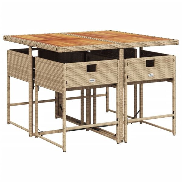 vidaXL Set da Pranzo da Giardino 5 pz con Cuscini Beige in Polyrattan