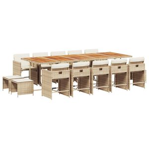 vidaXL Set da Pranzo da Giardino 15 pz con Cuscini Beige in Polyrattan