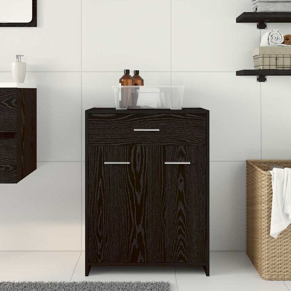 vidaXL Mobile da Bagno Rovere Nero 60 x 33 x 80 cm Legno multistrato