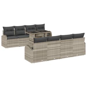 vidaXL Set Divano da Giardino 9 pz Grigio chiaro polyrattan
