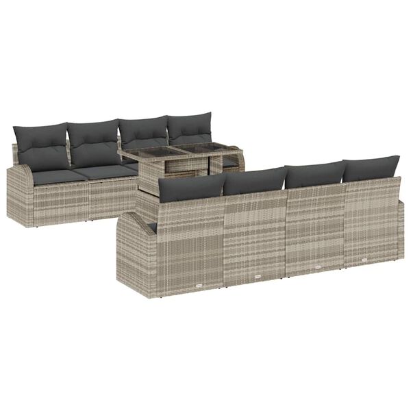 vidaXL Set Divano da Giardino 9 pcs Grigio chiaro polyrattan