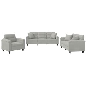 vidaXL Set Divani 3 pz con Cuscini Grigio Chiaro in Tessuto Microfibra