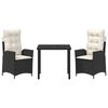 vidaXL Set da Pranzo per Giardino con cuscino 3 pcs Nero polyrattan