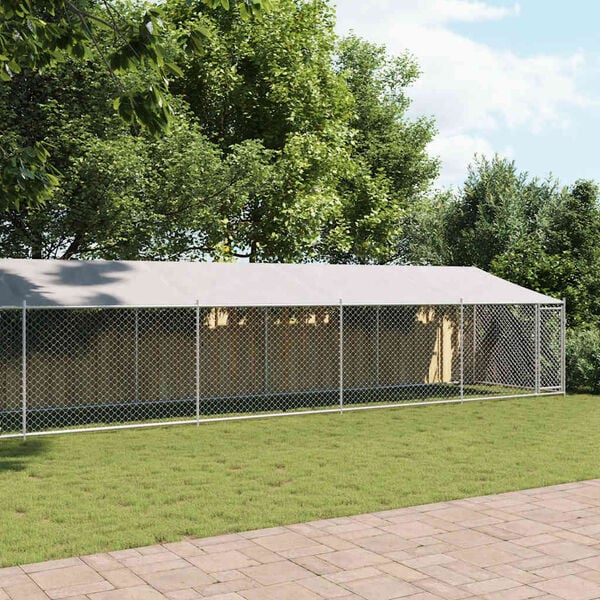 vidaXL Gabbia Cani con Tetto e Porta Grigia 10x2x2 m Acciaio Zincato