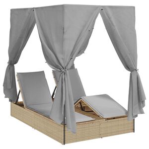 vidaXL Lettino da sole doppio Grigio 205 x 129 x 200 cm polyrattan