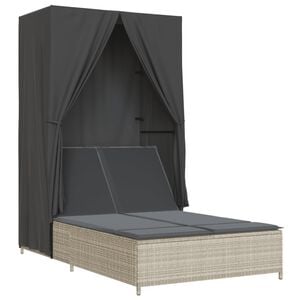 vidaXL Lettino Prendisole Tetto e Tende Grigio Chiaro in Polyrattan