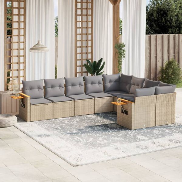 vidaXL Set Divano da Giardino 9 pz con Cuscini Beige in Polyrattan