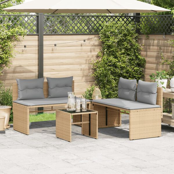 vidaXL Set Divano da Giardino 4 pz con Cuscini Beige in Polyrattan