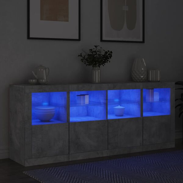 vidaXL Credenza con Luci LED Grigio Cemento 163x37x67 cm