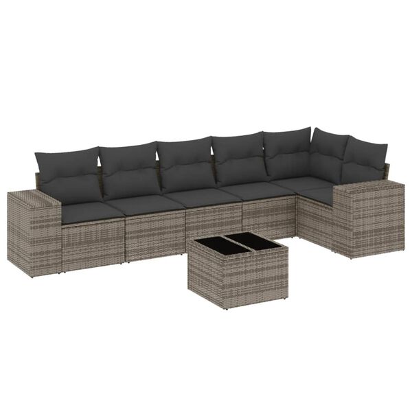 vidaXL Set Divani da Giardino 7 pz con Cuscini Grigio in Polyrattan